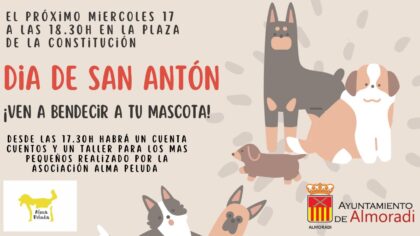 Almoradí, evento: Bendición de mascotas con cuentacuentos y taller para los pequeños, con motivo del día de San Antón, patrón de los animales, organizada por el Ayuntamiento
