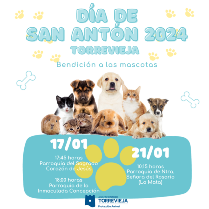 Torrevieja, evento: Bendición de los animales, con motivo de la festividad del patrón de animales, San Antonio Abad, coordinada por la Concejalía de Protección Animal