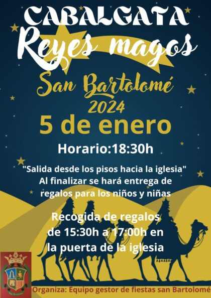 San Bartolomé de Orihuela, evento: Cabalgata de los Reyes Magos de Oriente, organizada por el equipo gestor de fiestas de la pedanía