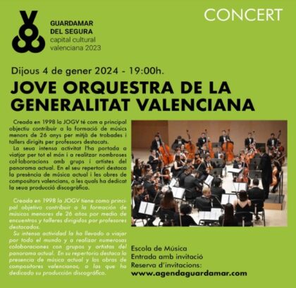 Guardamar del Segura, evento cultural: Concierto de la Jove Orquestra de la Generalitat Valenciana (JOGV), dentro de la agenda municipal de enero de 2024 del Ayuntamiento