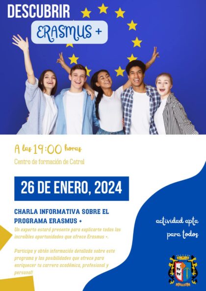 Catral, evento: Charla informativa para jóvenes sobre el programa 'Erasmus +' 'Descubrir Erasmus +', a cargo de un experto, organizado por el Ayuntamiento