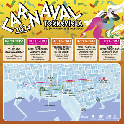 Torrevieja, evento: I Desfile del Concurso de Comparsas Foráneas, dentro de los actos del Carnaval organizados por la asociación cultural 'Carnaval de Torrevieja' y Concejalía de Fiestas