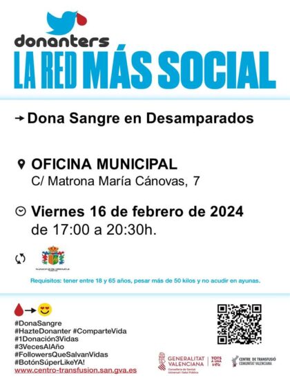 Desamparados de Orihuela, evento: Donación de sangre, organizada por el Centro de Transfusiones de la Comunidad Valenciana