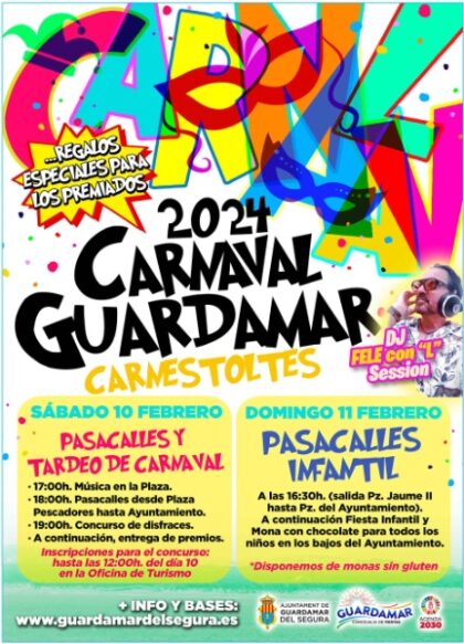 Guardamar del Segura, evento: Concurso de disfraces y entrega de premios en los actos de Carnaval 2024, dentro de la agenda municipal de febrero de 2024 del Ayuntamiento