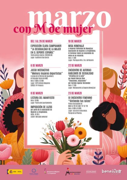 Benejúzar, evento: Exposición 'La desigualdad de la mujer en el deporte español', de la asociación 'Clara Campoamor' de Orihuela, dentro de los actos para conmemorar el Día Internacional de la Mujer con la campaña 'Con M de mujer' de la Concejalía de Igualdad