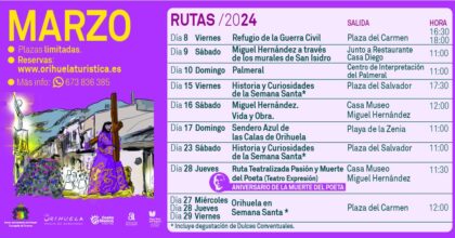 Orihuela, evento: Reservas para las rutas turísticas guiadas de marzo, organizadas por la Concejalía de Turismo