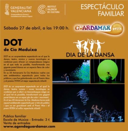  Guardamar del Segura, evento cultural: Espectáculo familiar de danza 'Dot', por la compañía Maduixa, dentro de la agenda municipal de abril de 2024 del Ayuntamiento 