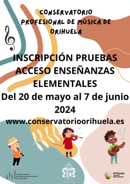 Orihuela, evento: Inscripción para las pruebas de acceso a enseñanzas elementales de música, organizada por el Conservatorio Profesional de Música 'Pedro Terol' de Orihuela
