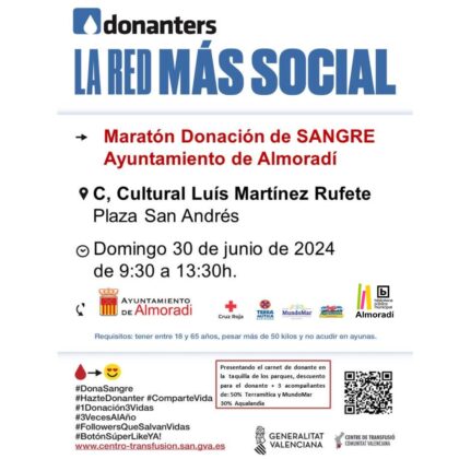 Almoradí, evento: Maratón de donación de sangre, organizada por el Centro de Transfusiones de la Comunidad Valenciana