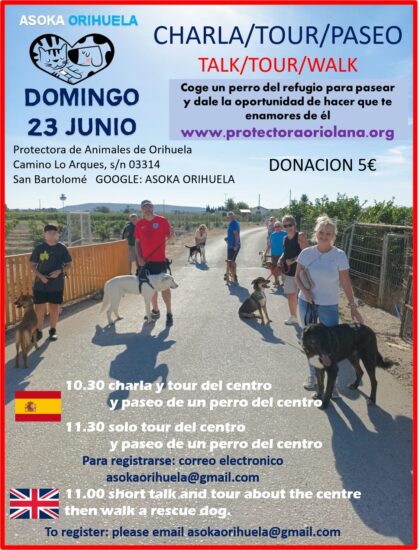 San Bartolomé de Orihuela, evento: Visita al centro con paseo solidario de un perro del centro, organizada por la protectora de animales 'Asoka Orihuela'
