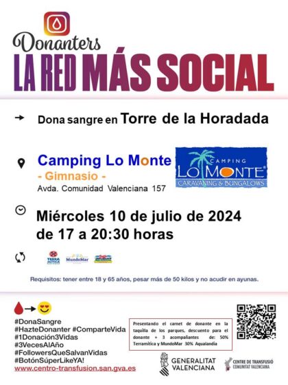 Torre de la Horadada de Pilar de la Horadada, evento: Donación de sangre, organizada por el Centro de Transfusiones de la Comunidad Valenciana