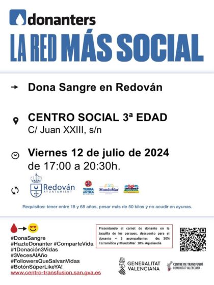 Redován, evento: Donación de sangre solidaria, organizada por el Centro de Transfusiones de la Comunidad Valenciana