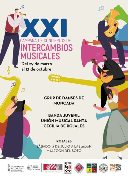 Rojales, evento cultural: Concierto de intercambios musicales entre el grup de danses de Moncada (Castellón) y la banda juvenil de la Unión Musical 'Santa Cecilia' de Rojales en la XXI Campaña de Conciertos de Intercambios Musicales, dentro de los actos de julio de la Concejalía de Cultura