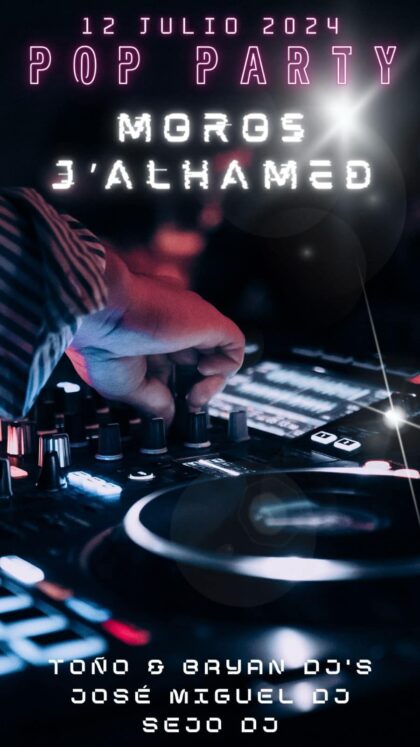 Orihuela, evento: 'Pop party', fiesta Remember con dj's, por la comparsa Moros J'Alhamed, dentro de los actos de la Fiesta de la Reconquista y de Moros y Cristianos organizados por las comparsas cristianas y moras Orihuela, evento: 'Pop party', fiesta Remember con dj's, por la comparsa Moros J'Alhamed, dentro de los actos de la Fiesta de la Reconquista y de Moros y Cristianos organizados por las comparsas cristianas y moras