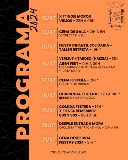 Orihuela, evento: Actuación del dj Adrián Montoya por la comparsa Seguidores de Arún y Ruidoms, dentro de los actos de las Fiestas de la Reconquista y de Moros y Cristianos organizados por las comparsas cristianas y moras