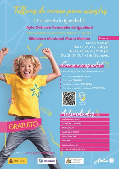 Orihuela, evento: Talleres de verano 'Cultivando la igualdad' para niños de entre 3 y 12 años, organizados por la Concejalía de Igualdad