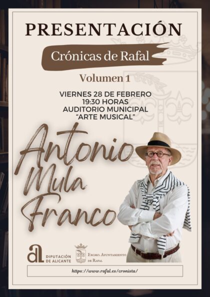 El Auditorio Municipal Arte Musical acoge este viernes la presentación oficial del libro ‘Crónicas de Rafal’
