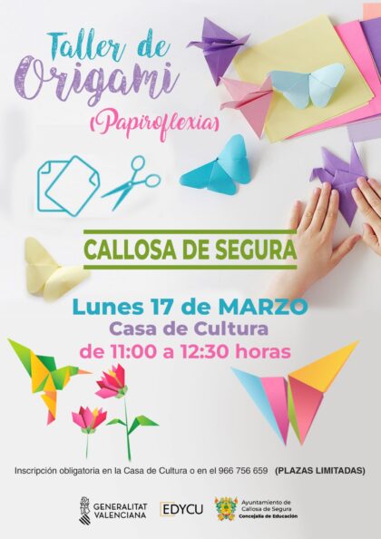 Callosa de Segura, evento: Taller de origami (papiroflexia), organizado por la Concejalía de Educación y EDYCU