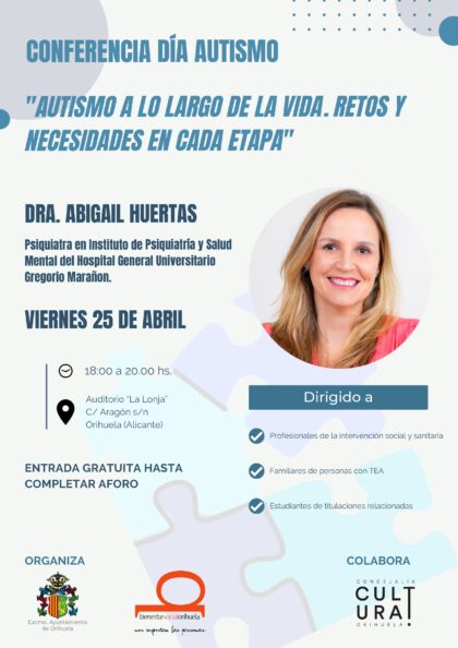 Bienestar Social celebra una nueva conferencia sobre autismo con la Dra. Abigail Huertas el 25 de abril