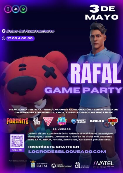La segunda edición de Rafal Game Party reunirá el 3 de mayo a la comunidad gamer en el Auditorio Municipal