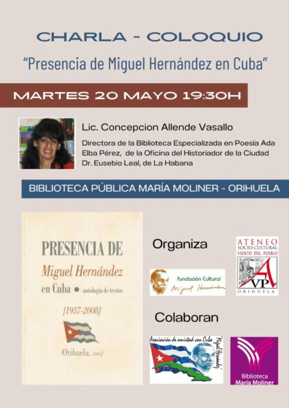 La bibliotecaria cubana Concepción Allende Vasallo hablará en Orihuela sobre la huella de Miguel Hernández en Cuba