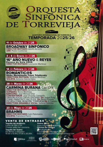 La Orquesta Sinfónica de Torrevieja presenta su temporada 2025/26 con cinco conciertos en el Auditorio Internacional de Torrevieja
