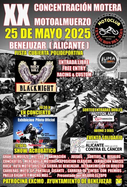 La XX edición del Motoalmuerzo y Concentración Motera se celebra este domingo con un completo programa festivo y solidario