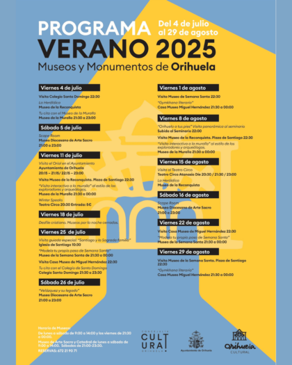 Los museos de Orihuela tendrán actividades nocturnas durante los meses de julio y agosto