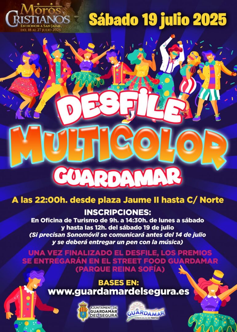 Guardamar del Segura, evento: Desfile-concurso multicolor de disfraces, dentro de las fiestas patronales en honor a San Jaume 2025 y de Moros y Cristianos Guardamar del Segura, evento: Desfile-concurso multicolor de disfraces, dentro de las fiestas patronales en honor a San Jaume 2025 y de Moros y Cristianos