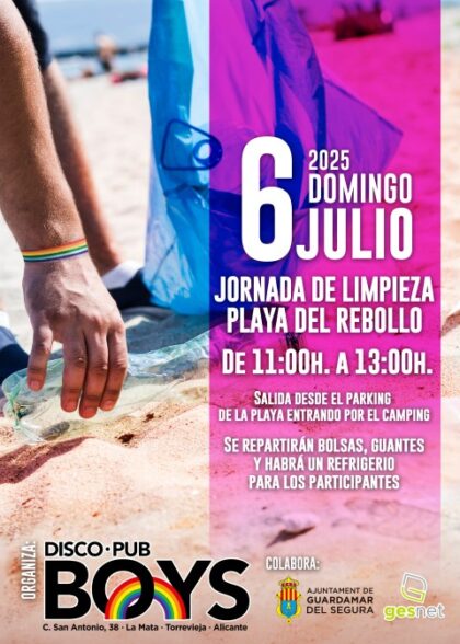Guardamar del Segura, evento: Jornada de limpieza voluntaria, dentro de la agenda municipal de julio del Ayuntamiento