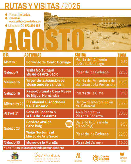 Orihuela, evento: Visita tematizada a 'El Palmeral al anochecer y su balneario', dentro de las rutas y visitas turísticas guiadas de agosto organizadas por la Concejalía de Turismo