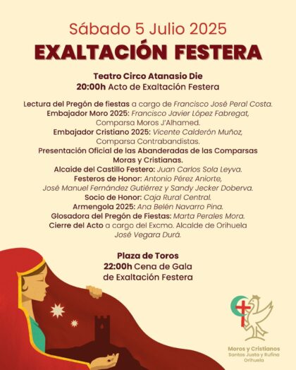 Orihuela, evento: Fiesta de la exaltación festera con el grupo 'Replay band' y Elena T dj, dentro de los actos de la Fiesta de la Reconquista y de Moros y Cristianos organizados por la Asociación de Fiestas de Moros y Cristianos 'santas Justa y Rufina' (AMYCO)