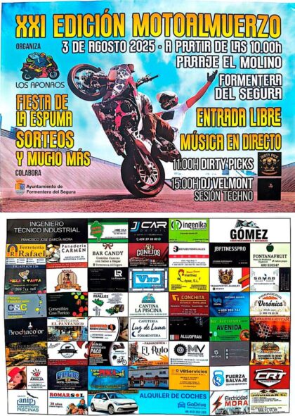 Formentera del Segura, evento: XXI Motoalmuerzo con música en directo, organizado por el motoclub 'Los aponaos' con la colaboración del Ayuntamiento