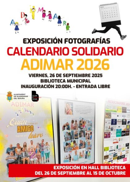 Guardamar del Segura, evento: Exposición de fotografías del calendario solidario ADIMAR 2026, dentro de la agenda municipal de septiembre de 2025 del Ayuntamiento