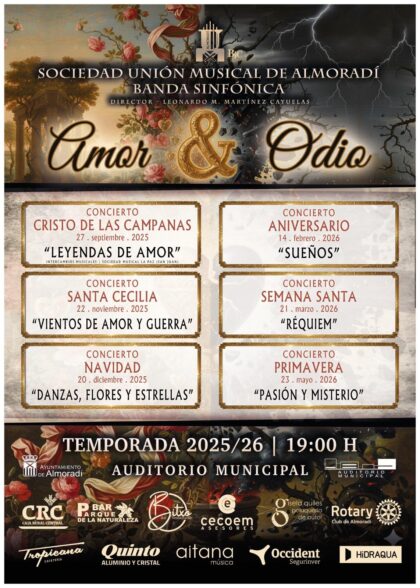 La Sociedad Unión Musical de Almoradí abre su temporada 2025-2026 este sábado con el concierto 'Leyendas de Amor'