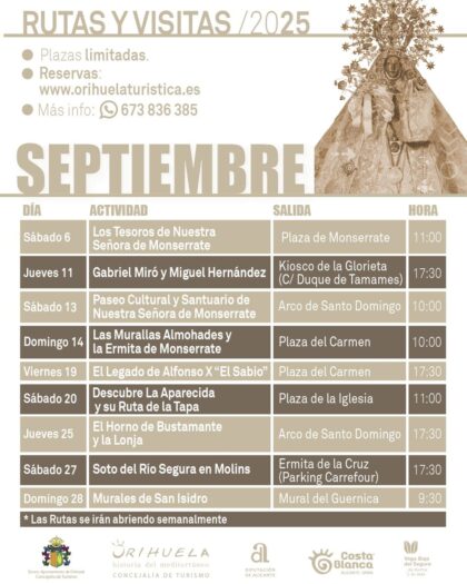 La patrona de Orihuela protagoniza la programación de las rutas turísticas de septiembre