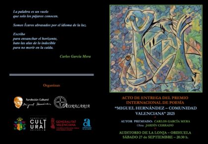Carlos García Mera recogerá este sábado en Orihuela el Premio Internacional de Poesía 'Miguel Hernández'