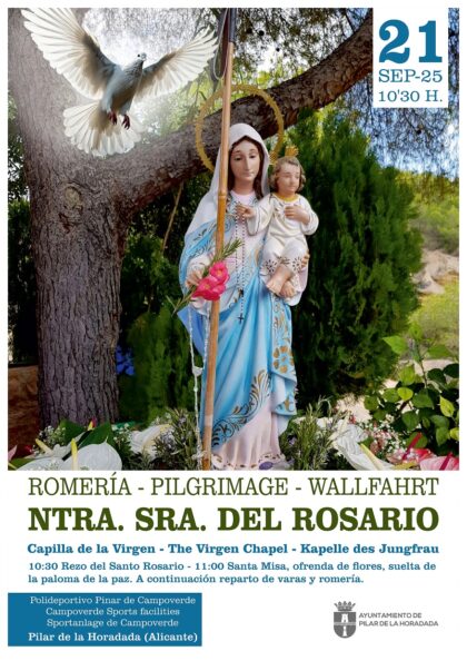 Pinar de Campoverde de Pilar de la Horadada, evento: Entrega de varas bendecidas y romería, dentro de los actos de la Romería de Nuestra Señora María del Rosario