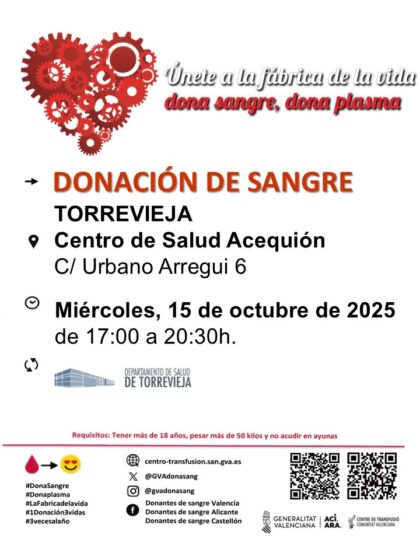 Torrevieja, evento: Donación de sangre, organizada por el Centro de Transfusiones de la Comunidad Valenciana