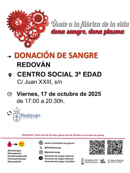 Redován, evento: Donación de sangre, organizada por el Centro de Transfusiones de la Comunidad Valenciana