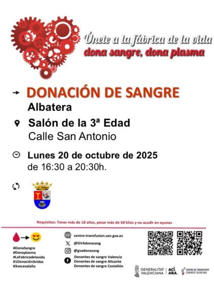 Albatera, evento: Donación de sangre, organizada por el Centro de Transfusiones de la Comunidad Valenciana