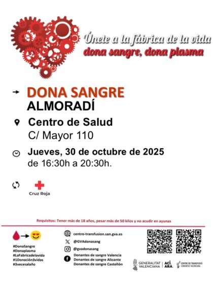 Almoradí, evento: Donación de sangre, organizada por el Centro de Transfusiones de la Comunidad Valenciana