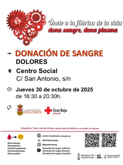 Dolores, evento: Donación de sangre, organizada por el Centro de Transfusiones de la Comunidad Valenciana
