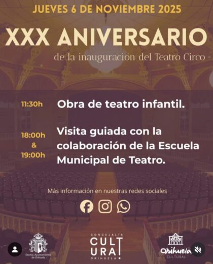 Orihuela, evento cultural: Representación de la obra de teatro infantil 'La isla del tesoro' para infantil y primaria en los actos del XXX aniversario de la inauguración del Teatro Circo 'Atanasio Die', dentro de la programación del último cuatrimestre de 2025 del Teatro Circo 'Atanasio Die'