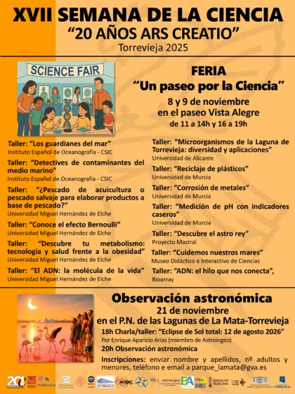 Ars Creatio organiza la XVII Semana de la Ciencia de Torrevieja con el mayor número de instituciones participantes hasta la fecha