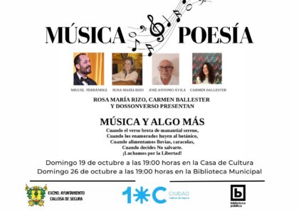 Callosa de Segura, evento cultural: Recital de música y poesía 'Música y algo más', a cargo de Rosa María Rizo, Carmen Ballester y 'Dossonverso', organizada por la Concejalía de Cultura