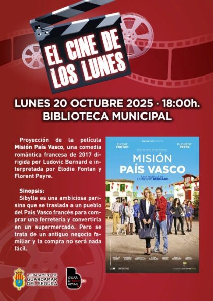 Guardamar del Segura, evento: Sesión de cine con la película francesa 'Misión País Vasco' (2017) en el ciclo 'El cine de los lunes', dentro de la agenda municipal de octubre del Ayuntamiento Guardamar del Segura, evento: Sesión de cine con la película francesa 'Misión País Vasco' (2017) en el ciclo 'El cine de los lunes', dentro de la agenda municipal de octubre del Ayuntamiento