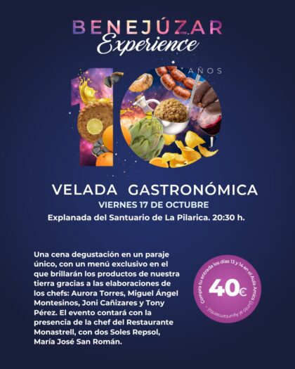 Benejúzar, evento: Velada gastronómica con cena degustación de productos de la tierra, dentro de los actos de las X Jornadas 'Benejúzar Experience' (BEx25) organizados por el Ayuntamiento