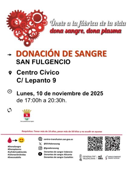 San Fulgencio, evento: Donación de sangre, organizada por el Centro de Transfusiones de la Comunidad Valenciana
