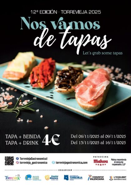 Torrevieja, evento: XII 'Nos vamos de tapas' con 19 diferentes establecimientos participantes, organizada por la Asociación de Empresas de Hostelería de Torrevieja y Comarca (AEHTC)